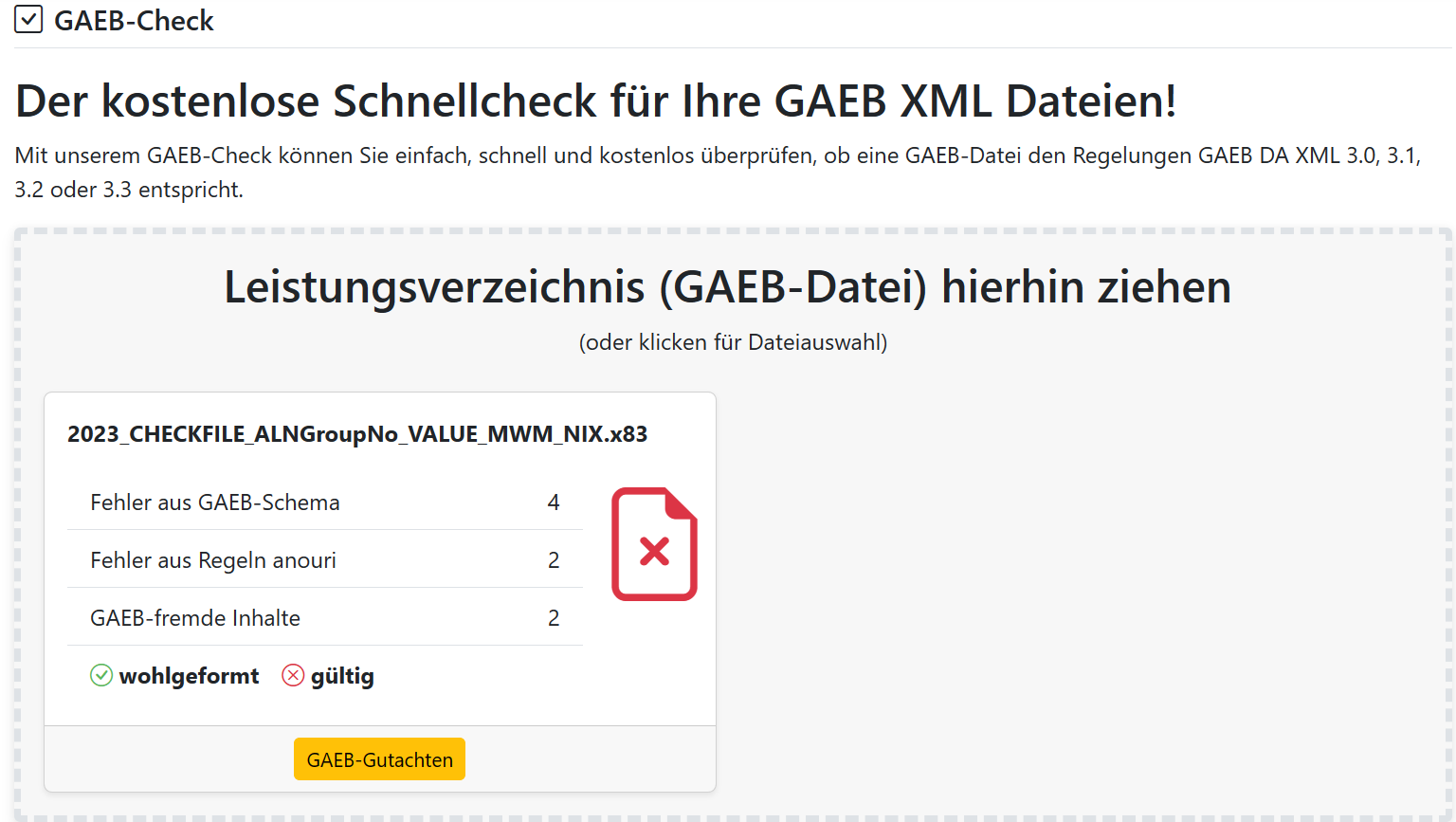 GAEB 365 CHECK Schnell - kompaktes Prüfergebnis